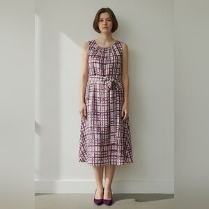 Elle Purple Plaid Midi Dress SIZE LARGE 32" BUST 25 WAIST 36" . LENGTH